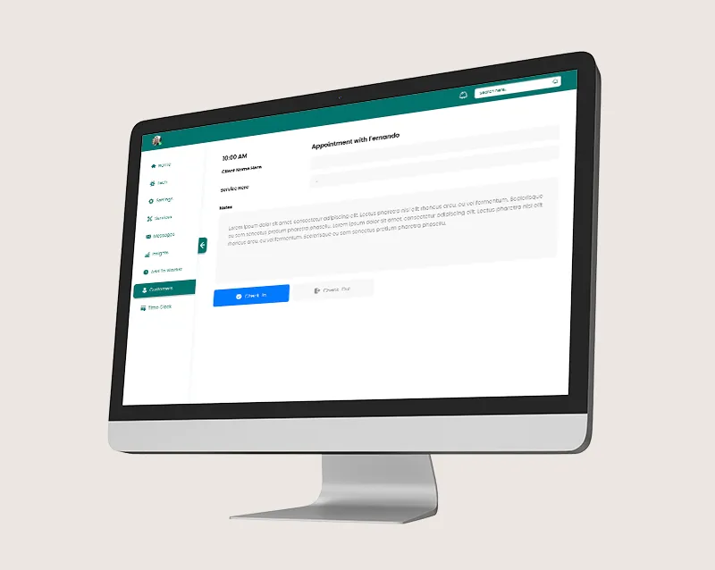 Desktop monitor showing an appointment details screen