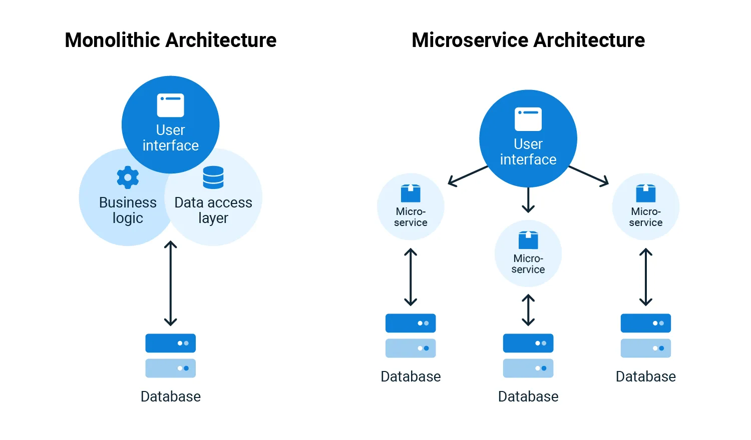 Diagram comparing one large ERP system with smaller connected tools built around it